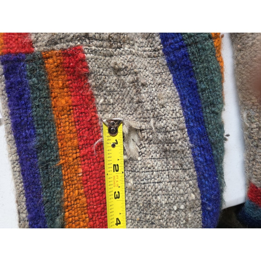 Vintage Wool-Feel Cardigan XL Tan Rainbow Stripe Wood Buttons Grandpa READ - Picture 13 of 13